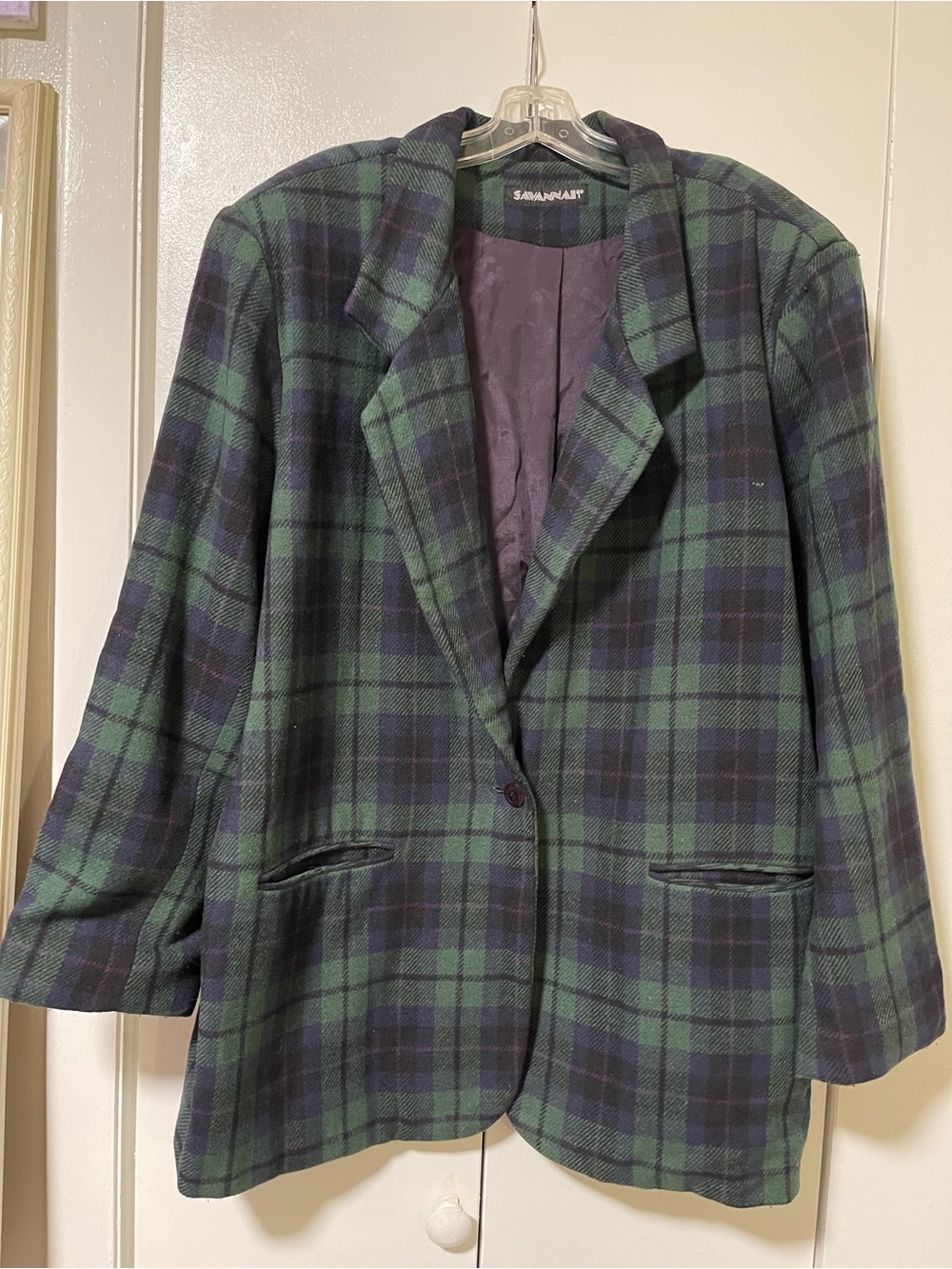 Vintage Savannah Green and Navy Plaid Women's Blazer Size 22/24W